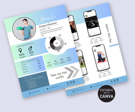 Fitness Influencer media kit editable with Canva