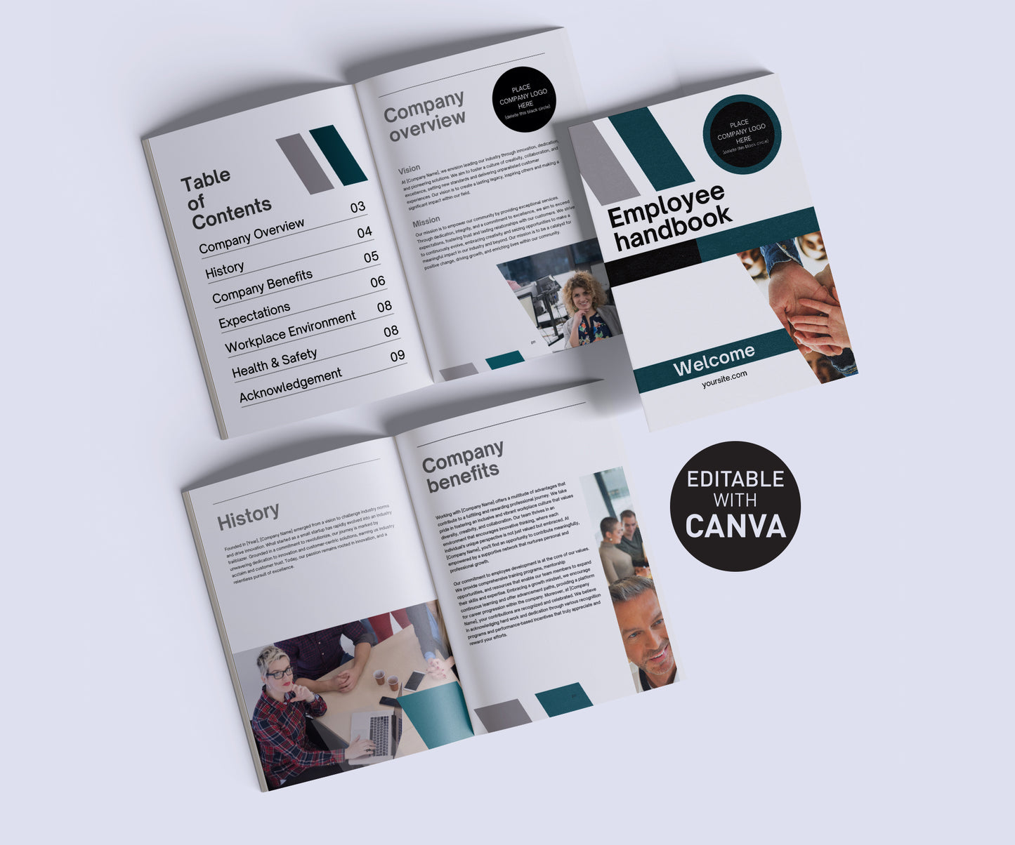 Editable Canva employee handbook template