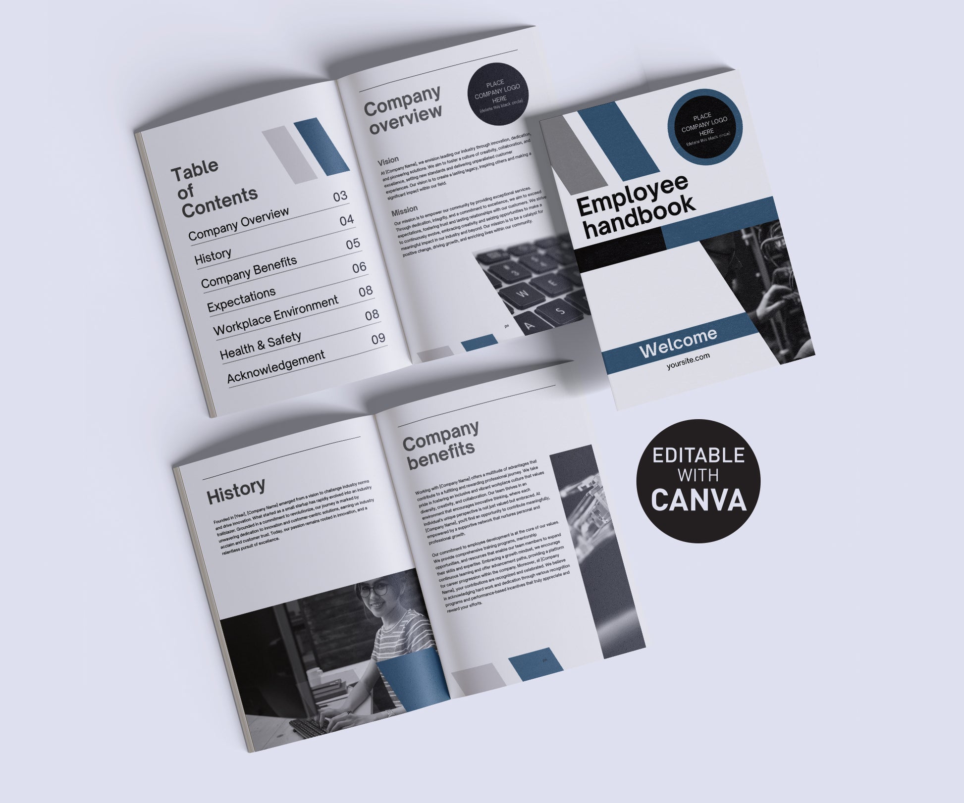 Editable Canva employee handbook template