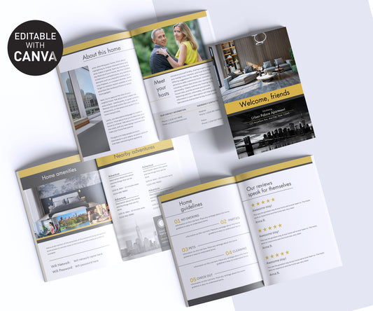 Urban vacation home booklet template for Canva